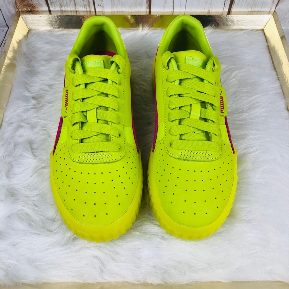 New Rare Puma Cali 90s Neon Lime Fuchsia Sneakers - Picture 2 of 8